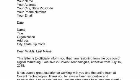 Sample Formal Letter Of Resignation Free Template With Examples Lawdistrict
