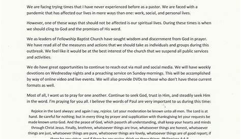Sample Letter Of Encouragement To Church Members