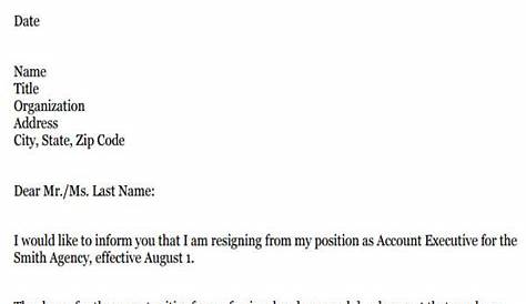 Free Sample Letter Of Resignation Template
