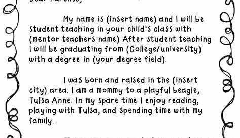 Sample Welcome Letter From Teacher To Parents