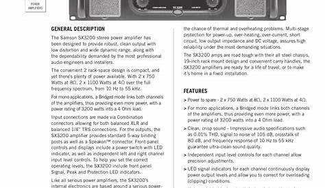 Samson S1500 Stereo Amplifier User Manual