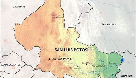 Political Map of San Luis Potosi, shaded relief outside