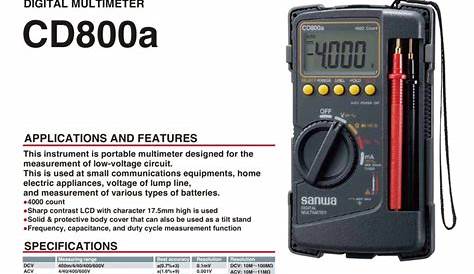 Sanwa Digital Multimeter Cd800a Manual CD800a s MY Power Tools
