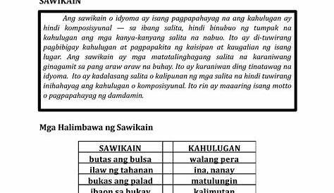 Quiz#3 filipino 1st quarter - I. Tukuyin ang kahulugan ng mga sawikain