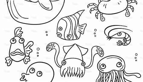 カットイラスト、海の動物のブラックとホワイト ロイヤリティフリーのイラスト素材 Doodle Drawings, Doodle Art