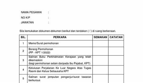 contoh borang senarai semak - Tuntutan Elaun Kerana Bertukar Atau