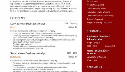 Servicenow Ba Resume Examples Developer Samples Qwik