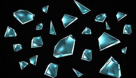 Realistic transparent shards of broken glass on checkered backdrop