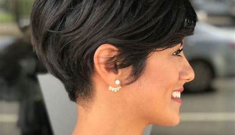 Black Pixie Bob With Angled Layers in 2020 | Haircut for thick hair