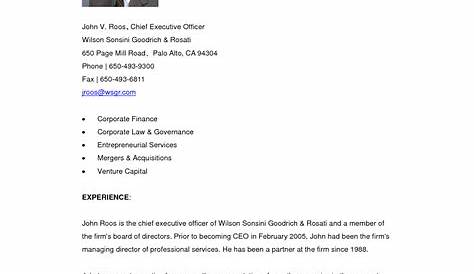 Executive Biography Example for CFO | Resume examples