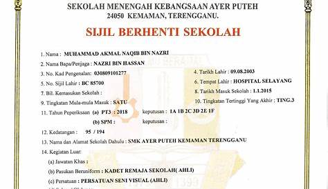 Template Sijil Berhenti Sekolah Online - Permohonan Sijil