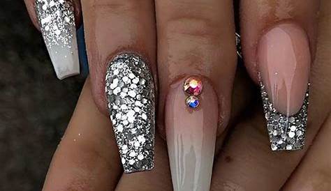 Silver Glitter Coffin Nails Shaped Shape Rings