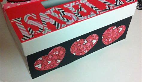 Simple Decorated Shoebox For Valentine With Red Black And White School Mailbox