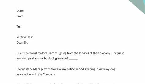 Simple Resignation Letter Format Without Notice Period Of Personal Reasons Collection Templates