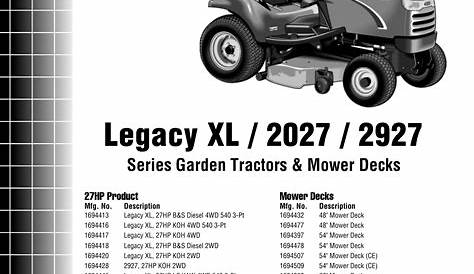 Simplicity Legacy Xl 2027 Parts Manual / 2927 Series Garden Tractors