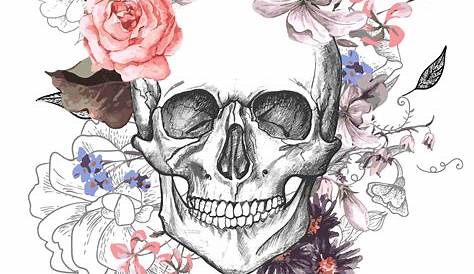 Human skulls with flowers. Seamless pattern on black background