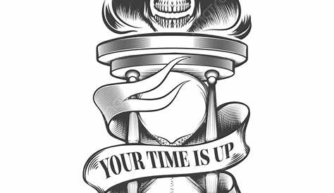 hand drawn hourglass with skull doodle illustration for tattoo stickers