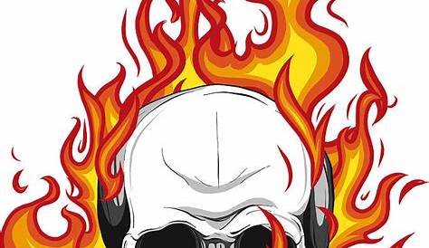 Skull on Fire with Flames Vector Illustration Fire Drawing, Skull Art