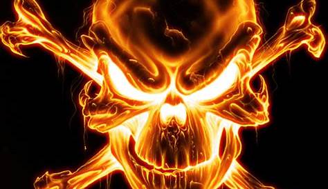 Skull on Fire with Flames Illustration in White Background Stock