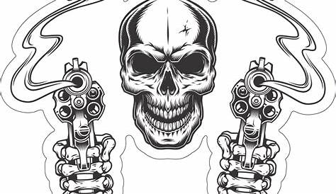 Military Pilot Skull with Crossed Guns Sticker