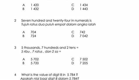 Contoh Soalan Peperiksaan Matematik Tahun 4 - Contoh II