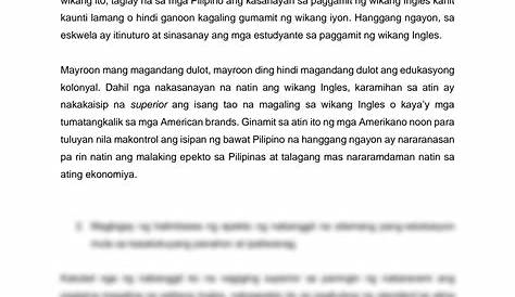 Lisyang Edukasyon ng Filipino - Gawain 1. Ano ang nagging epekto ng