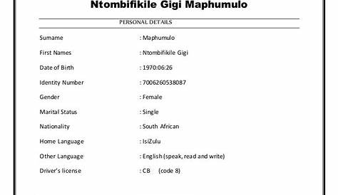 Cv Template Examples South Africa