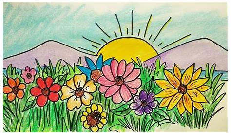 Spring Flowers Drawing Easy How To Draw Flower Garden Scenery Season Youtube