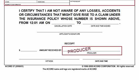 Accord No Loss Letter 1995 Form Acord 24 Fill Online Printable