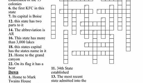 Free printable United States Crossword puzzle. Geography Activities
