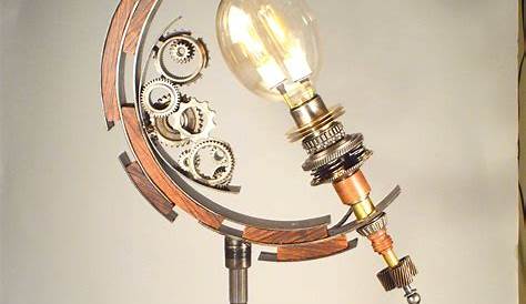 Vintage wood pedestal made into a steampunk style floor lamp. Created
