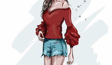 Street fashion girl watercolor illustration vector free download