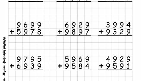 Cuarto grado Hojas de trabajo: Sumas de Varias Cifras Con Llevadas