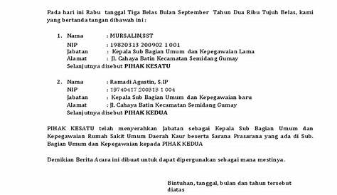 Inilah Contoh Surat Berita Acara Serah Terima Jabatan Camat {Paling