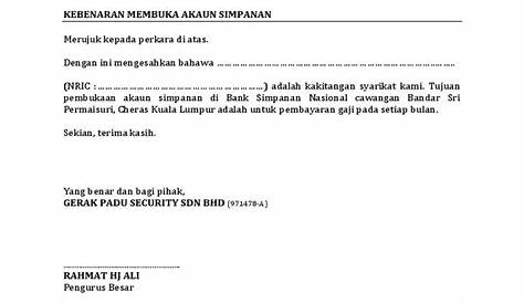 Contoh Surat Buka Akaun Bank Untuk Syarikat