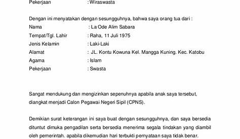 Contoh Surat Pernyataan Izin Orang Tua Untuk Mengikuti Kegiatan