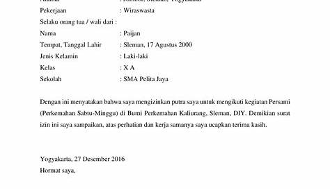 Contoh Surat Izin Orang Tua Resmi | Sekolah, Surat, Masuk sekolah