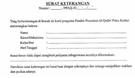 Contoh Surat Izin Pulang Pondok Pesantren