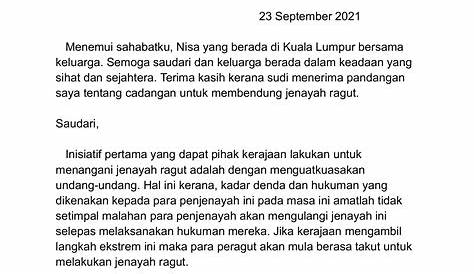 Contoh Surat Kiriman Tidak Rasmi Bahasa Melayu Contoh Surat - IMAGESEE