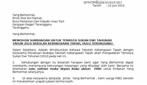 Contoh Surat Rasmi Memohon Bantuan Kepada Yb