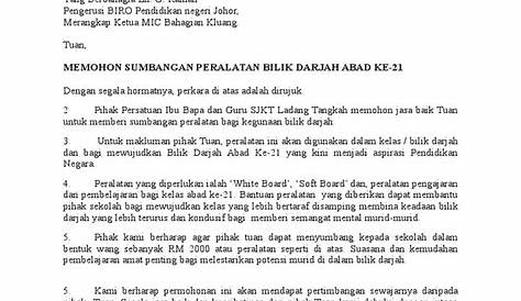 Permohonan Contoh Surat Mohon Sumbangan Kewangan Daripada Yb