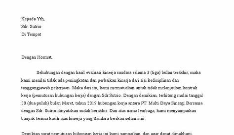 Contoh Surat Pemberhentian Kerja / Pemutusan Korelasi Kerja (Phk