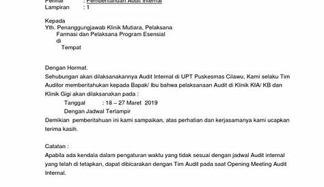 Surat Pemberitahuan Audit Internal Unit Rawat Inap | PDF