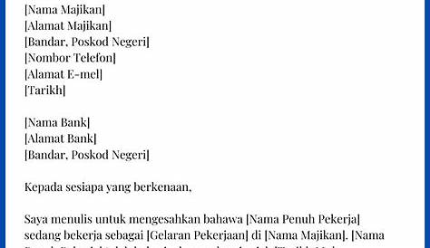 Surat Pengesahan Pekerja Dari Majikan Untuk Buka Akaun Bank