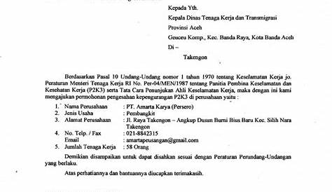 Contoh Surat Permohonan Pengesahan P2k3 - Surat Lamaran Kerja : Desain