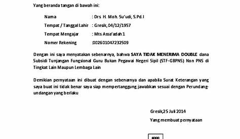 Contoh Surat Pernyataan Tidak Menerima Tunjangan - Kumpulan Surat Penting