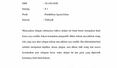 Contoh Surat Pernyataan Orisinalitas Skripsi / Surat Pernyataan