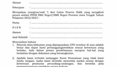 Contoh Surat Pernyataan Kebenaran Dokumen Ppdb Jateng Siap - IMAGESEE