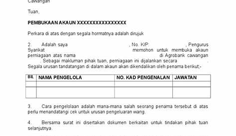 Surat Kiriman Rasmi Permohonan Buka Akaun Bank Suatu Pertubuhan