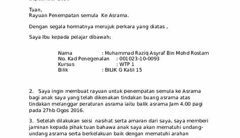 Contoh Surat Rayuan Permohonan Sekolah Berasrama Penuh Gambaran